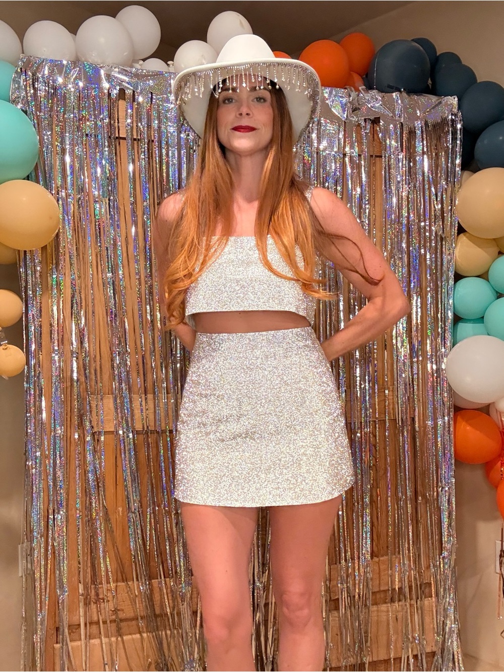 12th Tribe Sparkle Mini Skirt and Crop Top - Silver